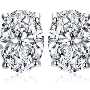 Beautiful High Quality 2.00ctw Oval Cut Diamond Earrings, 925 Sterling Silver